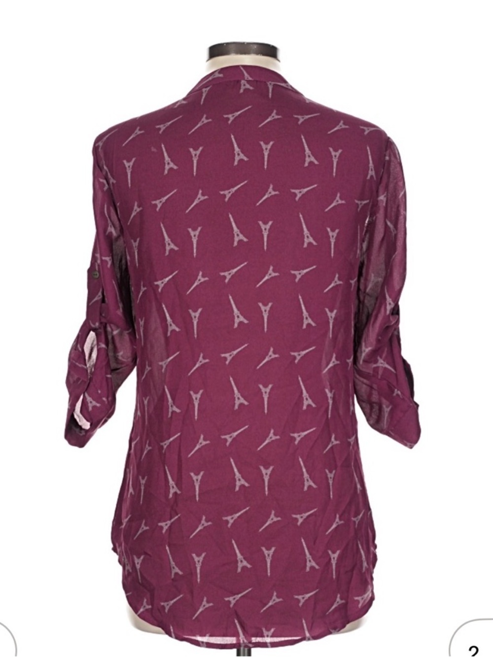 BONGO Plum Eiffel Print Button-Down Shirt - Picture 2 of 7
